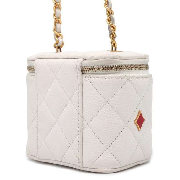 Chanel Vintage COCO Mark Calfskin Matelasse Shoulder Bag White Grey